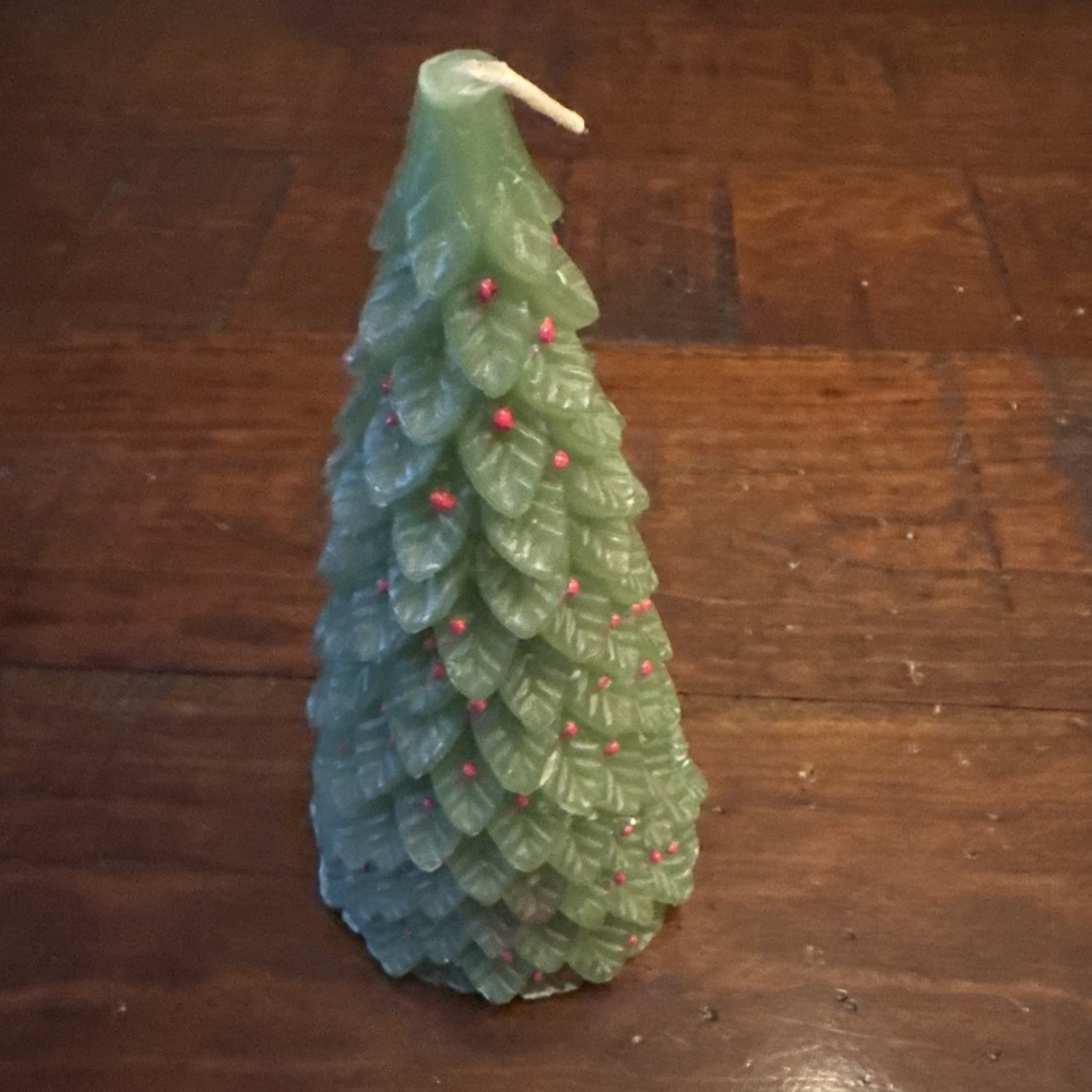 Crate & Barrel Christmas tree Candle 7 inch, 12-hour Burn Time NEW